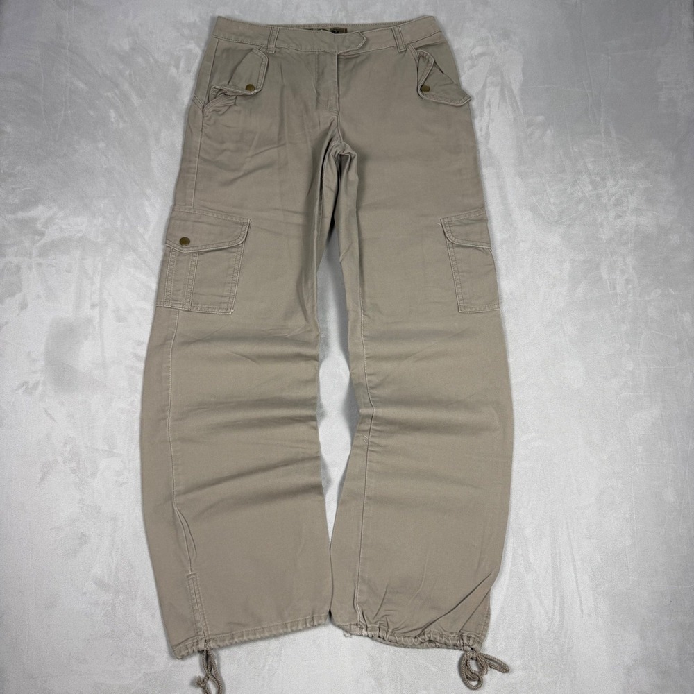 Y2K Womens Yaja Yada Utility Cargo Pants Khaki Wide Leg Drawstring Size 7